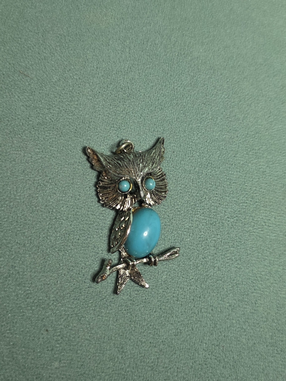 Silver Owl Pendant Necklace with Turquoise Accents